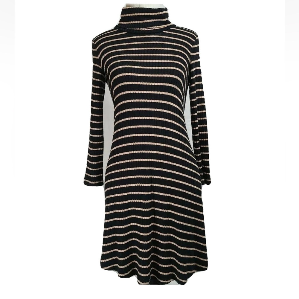 American Eagle Black Striped Turtle Neck Long Sleeve Dress Size Small